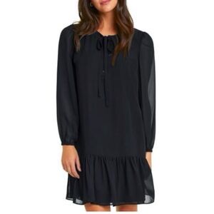 Draper James Black Long Sleeve Loose Fit Flowy Shift Holiday Party Dress